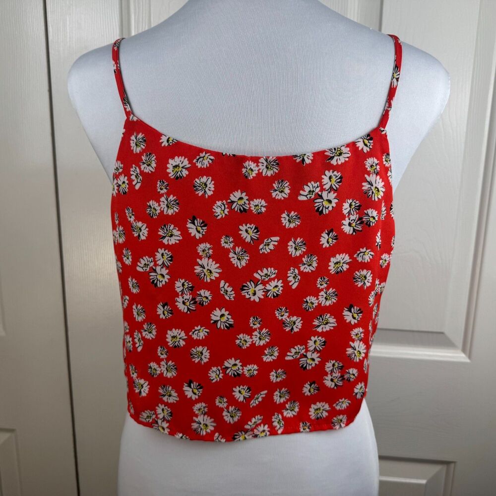 Papermoon Women Top Sz S Red Flower Print Buttons Round Neck Straps Front Tie - Picture 5 of 9